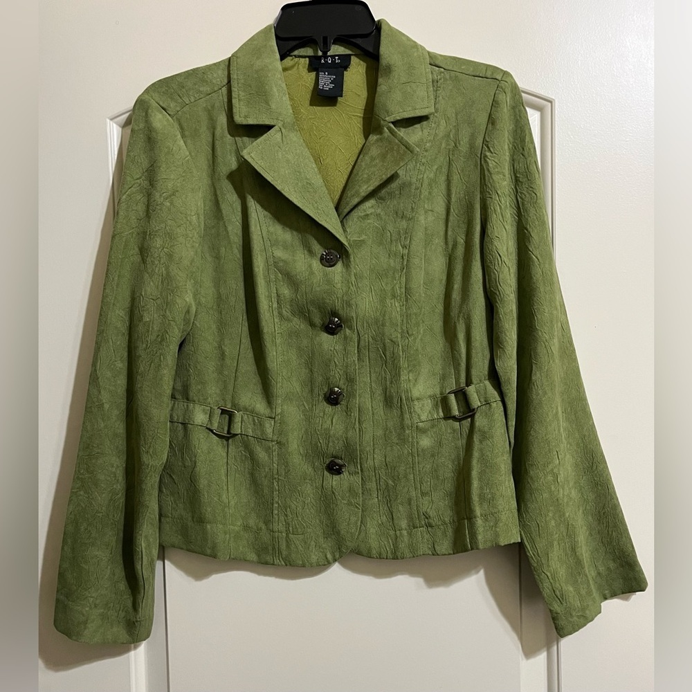 RQT Women’s Green Faux Suede Button Up Jacket Size Small